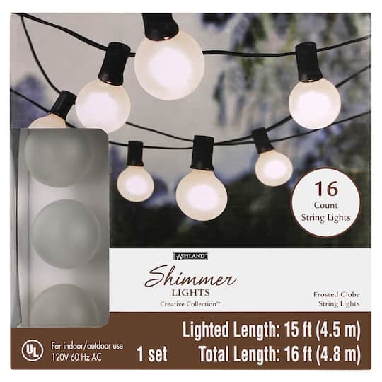 16ct Frosted Globe String Lights By, Outdoor Globe String Lights